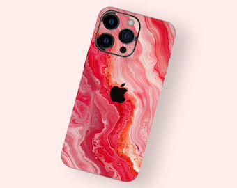 Liquid Art Rot und Rosa Swirls iPhone Skin | Red Marble Texture iPhone Hülle | Dynamischer visueller Effekt iPhone Aufkleber | Fluid Art iPhone Hülle