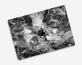 Protégez votre MacBook dans un style artistique liquide monochrome, habillage Fluid Realm pour MacBook, habillage complexe en noir et blanc pour MacBook Pro