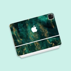 Deep Sea Emerald Marble iPad Magic Keyboard Skin | Luxury Gold Veining iPad Accessory | Gemstone Inspired iPad Magic Keyboard Skin |