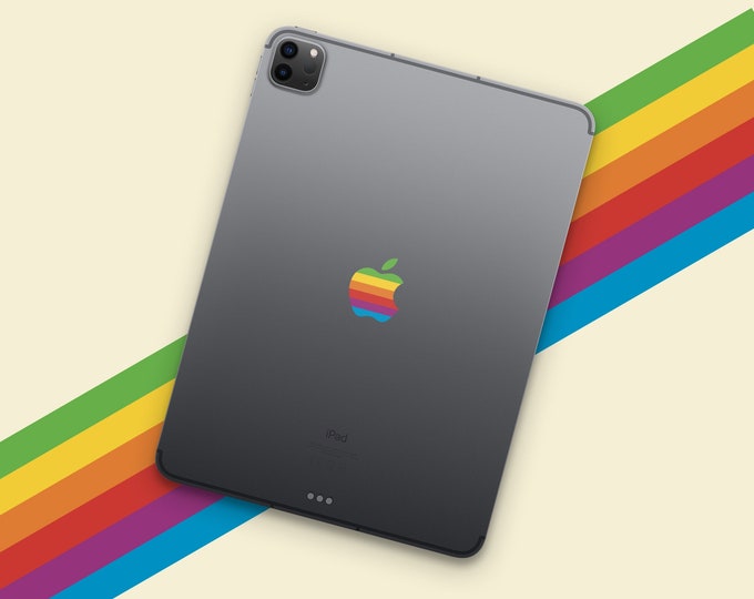 Retro Rainbow Apple Logo Sticker for iPad | Vintage Apple Logo Sticker | Classic Apple iPad Pro Sticker | Retro Tech iPad Air Logo Sticker