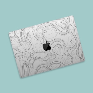 Topographic Lines MacBook Pro Transparent Skin, Detailed Terrain Lines MacBook Air Clear Skin, Cartographic Geography Designed MacBook Decal
