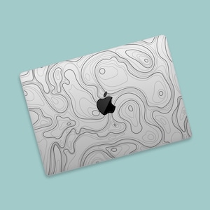 地形線 MacBook Pro 透明スキン、詳細な地形線 MacBook Air クリアスキン、地図地理デザイン MacBook デカール