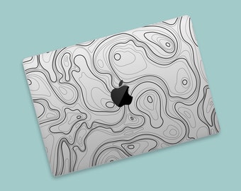 Topographic Lines MacBook Pro Transparent Skin, Detailed Terrain Lines MacBook Air Clear Skin, Cartographic Geography Designed MacBook Decal