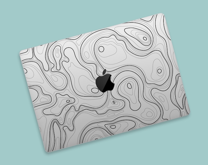 Topographic Lines MacBook Pro Transparent Skin, Detailed Terrain Lines MacBook Air Clear Skin, Cartographic Geography Designed MacBook Decal