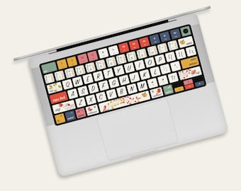 Cartoon Birds & Flora Illustrations MacBook Keyboard Stickers | Playful Avian and Plants MacBook Keyboard Skin | Nature's Mac Keyboard Cover
