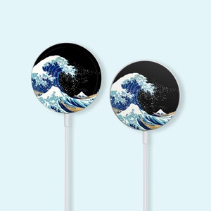 The Great Wave off Kanagawa iPhone MagSafe Charger Skin | Hokusai Wave Ukiyo-e Surf MagSafe Decal | iPhone Wireless Charging Japanese Art