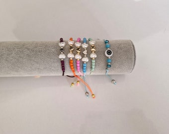 Women macrame bracelets, pearl and sand beaded bracelets, free 1 bracelet with evil eye if 2 bracelets are sold