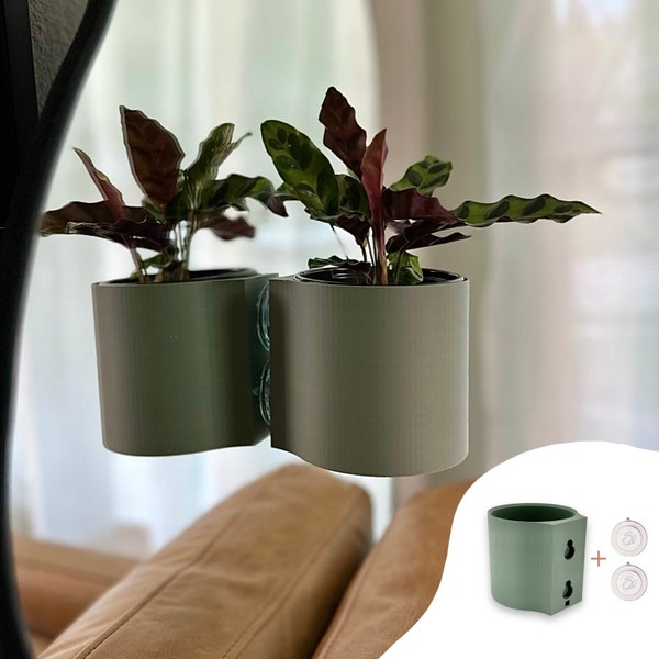 The original Suction Planter: Muted Green | Hangs on tile, window, drywall, fridge, etc. | Self-watering and aerating | Holds 4" nursery pot
