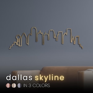 Art mural ligne d&#39;horizon de Dallas imprimée en 3D | Paysage urbain moderne du Texas | Décoration urbaine minimaliste