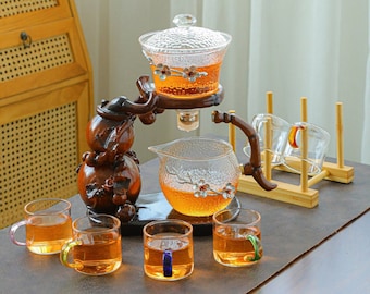 Creative gourd hammer pattern tea making artifact | glass kung fu tea set | lazy magnetic induction tea set | tea party tea set