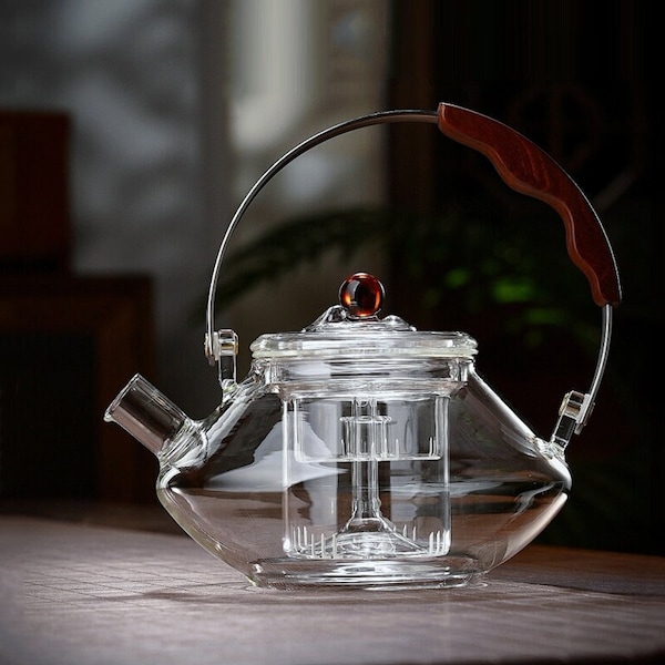 Full-length beam teapot | Thickened high-temperature-resistant glass steaming teapot | Flower teapot | Glass kettle | Tea party tea sets