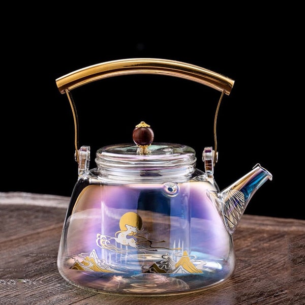 High temperature resistant glass teapot | Creative shell color thickened kettle | Teapot | Glass flower teapot | Lift teapot