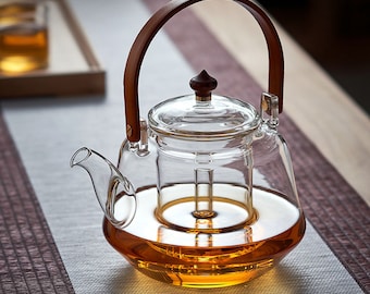 Hand-blown glass teapot, stove-safe teapot, thickened high-temperature-resistant lifting beam kettle,tea-separating teapot,housewarming gift