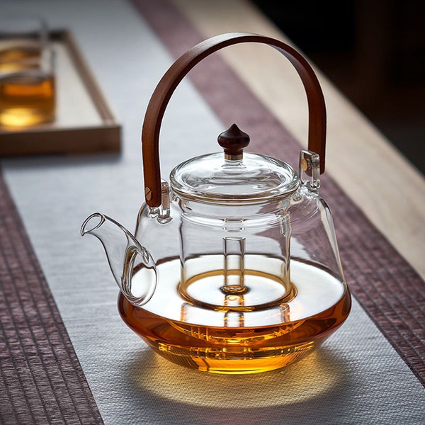 Hand-blown glass teapot, stove-safe teapot, thickened high-temperature-resistant lifting beam kettle,tea-separating teapot,housewarming gift