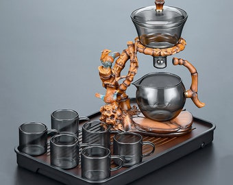 Smoke gray glass automatic tea set | Magnetic tea making artifact | Kung Fu tea set | Tea party tea set | Afternoon tea set