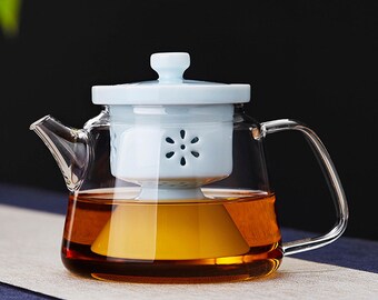 Tetera de vidrio/tetera humeante resistente a altas temperaturas/tetera con filtro de revestimiento de cerámica espesa/tetera de flores/juego de té para fiesta de té