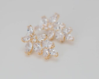 Cluster Cubic Zirconia Stud Earrings - Bridal Jewelry - Wedding Accessories