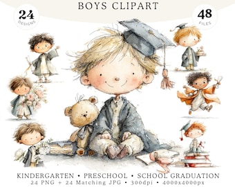 Imágenes prediseñadas de graduación para niños con un toque de fantasía, acuarela original, jardín de infancia, preescolar, diploma, uso comercial para estudiantes, 24 PNG 24 JPG
