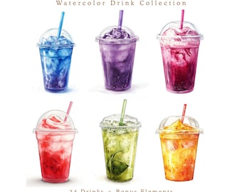 Imágenes prediseñadas de refrescos sucios en acuarela PNG JPG, ilustraciones gráficas de bebidas gaseosas, elementos de crema de verano, paquete estético de café, arte de jugos