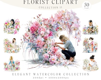 Imágenes prediseñadas de floristería, paquete de acuarelas de floristería, estudio de diseño floral, colección botánica romántica, profesión, colección II 50 PNG JPG