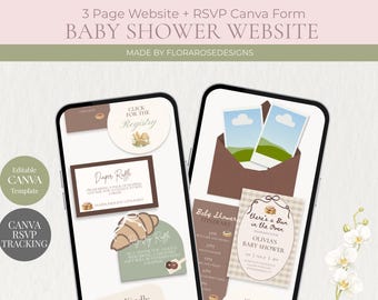 Sitio web digital para baby shower "Bun In The Oven" / Descarga digital / Editable en Canva