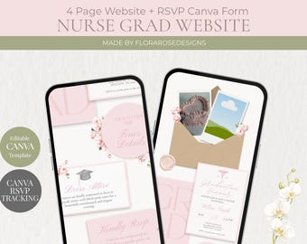 Sitio web de graduación de enfermería en rosa rubor / Sitio web digital / Canva editable