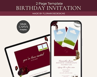 Aging Like a Fine Wine Birthday Invitation: Canva Digital Template (Digital Download)