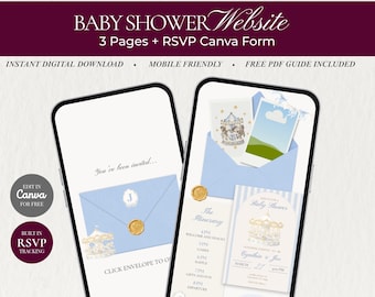 Blue Carousel Baby Shower Website| Digital Website | Editable Canva