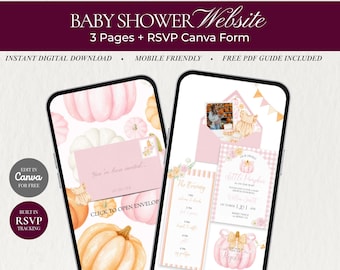 Our Sweet Little Pumpkin Is On The Way | Baby Shower Website | Editable Canva | Pink & Orange