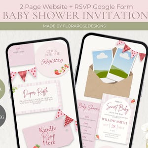 Berry Sweet Baby Shower Website Invitation | Evite | Editable Canva Website (Digital Download)