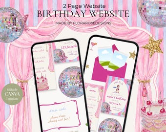 Invitación digital de cumpleaños con temática de fantasía de Fancy Nancy / Fantasía / Sitio web de cumpleaños / Plantilla editable de Canva