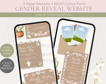 Plantilla de sitio web de revelación de género de Cielito Lindo / Invitación editable en Canva (descarga digital)