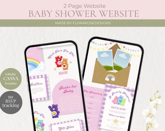Sitio web para baby shower con ositos de colores / Sitio web digital / Canva editable