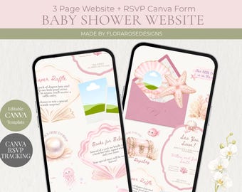 Sitio web para baby shower "Sea You Soon" / Plantilla editable en Canva / Descarga digital