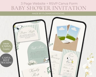 Invitación digital "Un pequeño cacahuete está en camino" / Sitio web para baby shower / Plantilla editable de Canva