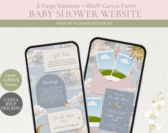 Sitio web para baby shower "Over The Moon" / Plantilla editable en Canva / Descarga digital / Género neutro