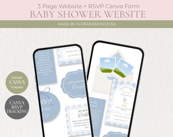 Silly Goose Blue Gingham Baby Shower | Editable Website Template | Digital Invitation | Canva