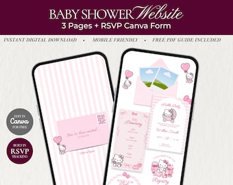 Cute Kitty Baby Shower Invitation, Editable Hello Baby Invitation, Coquette Baby Girl | Baby Shower Website |  Editable Canva