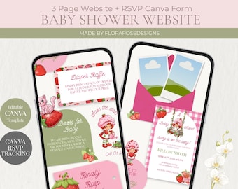Un dulce bebé está en camino / Sitio web para baby shower / Canva editable