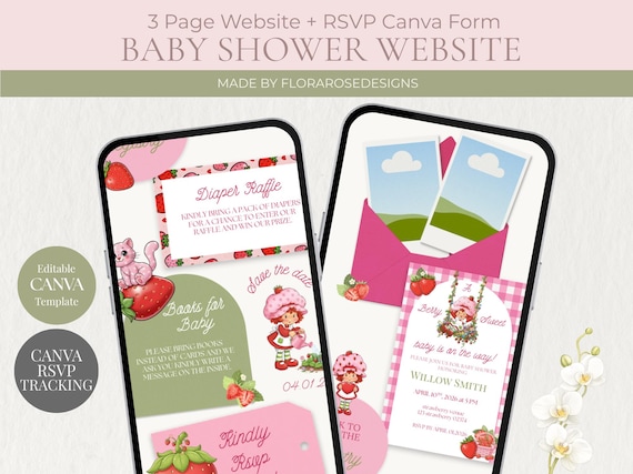 A Berry Sweet Baby Is On The Way | Baby Shower Website | Editable Canva