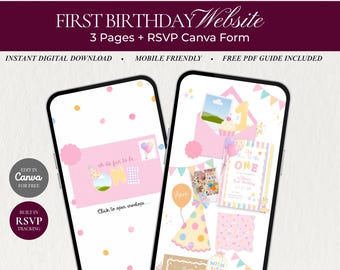 It's Fun to Be One Birthday (Pink) Website Template | Editable Canva Download