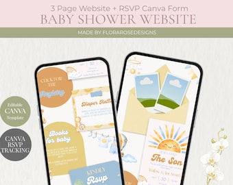 Sitio web digital para baby shower "Here Comes The Son" / Descarga digital / Editable en Canva