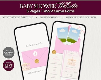 Pink Carousel Baby Shower Website| Digital Website | Editable Canva