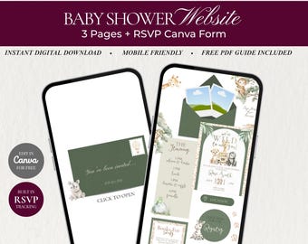 Safari Themed  | Baby Shower Website | We're Wild to Meet You | Editable Canva | Pink & Orange