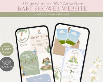 Sitio web para baby shower "Un conejito está en camino" / Sitio web digital / Canva editable