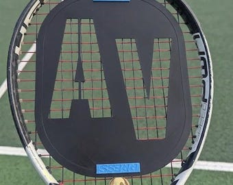Tennis Racket Stencil, Custom Initials Monogram for Racquet Strings, No Tape Needed, Personalised, Adult or Junior, String Clips Included