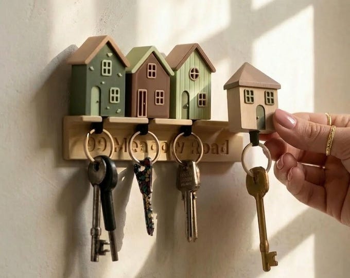 Personalised Street Name Key Holder for Wall, Custom House Sign Key Rack, New Home Housewarming Gift, 3D Printed Key Organiser, First Home