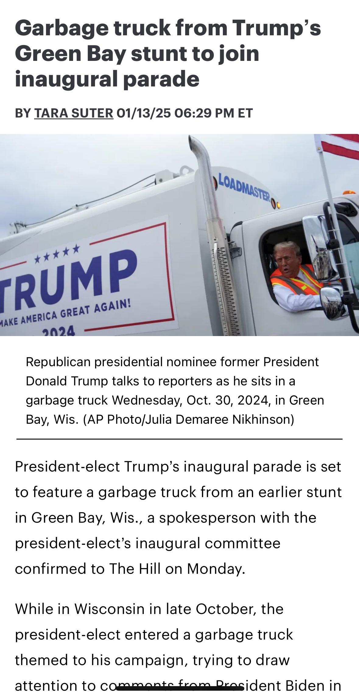 President Trump Inauguration Garbage Supporters Diecast Truck 2025 ...