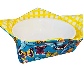 Microwaveable Bowl Cosy.  Smaller Size to suit small breakfast bowl.  100% cotton. Bowl Cozy. Bowl Cosie. Reversible