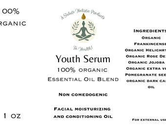 Sérum jeunesse de A Salute Holistic Products LLC 100 % mélange d'huiles essentielles et d'huiles végétales biologiques